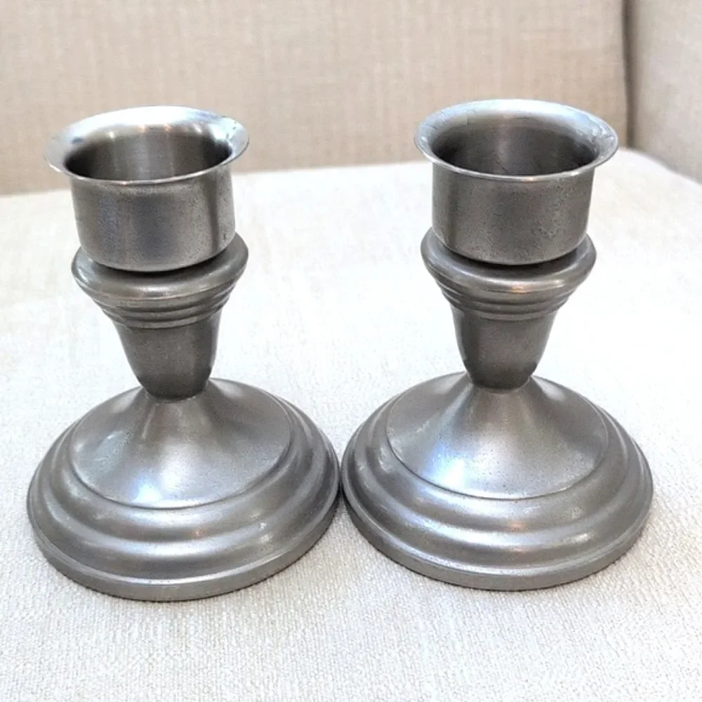Vintage F. B. Rogers Weighted Pewterlite Candleholders with Candle Extenders